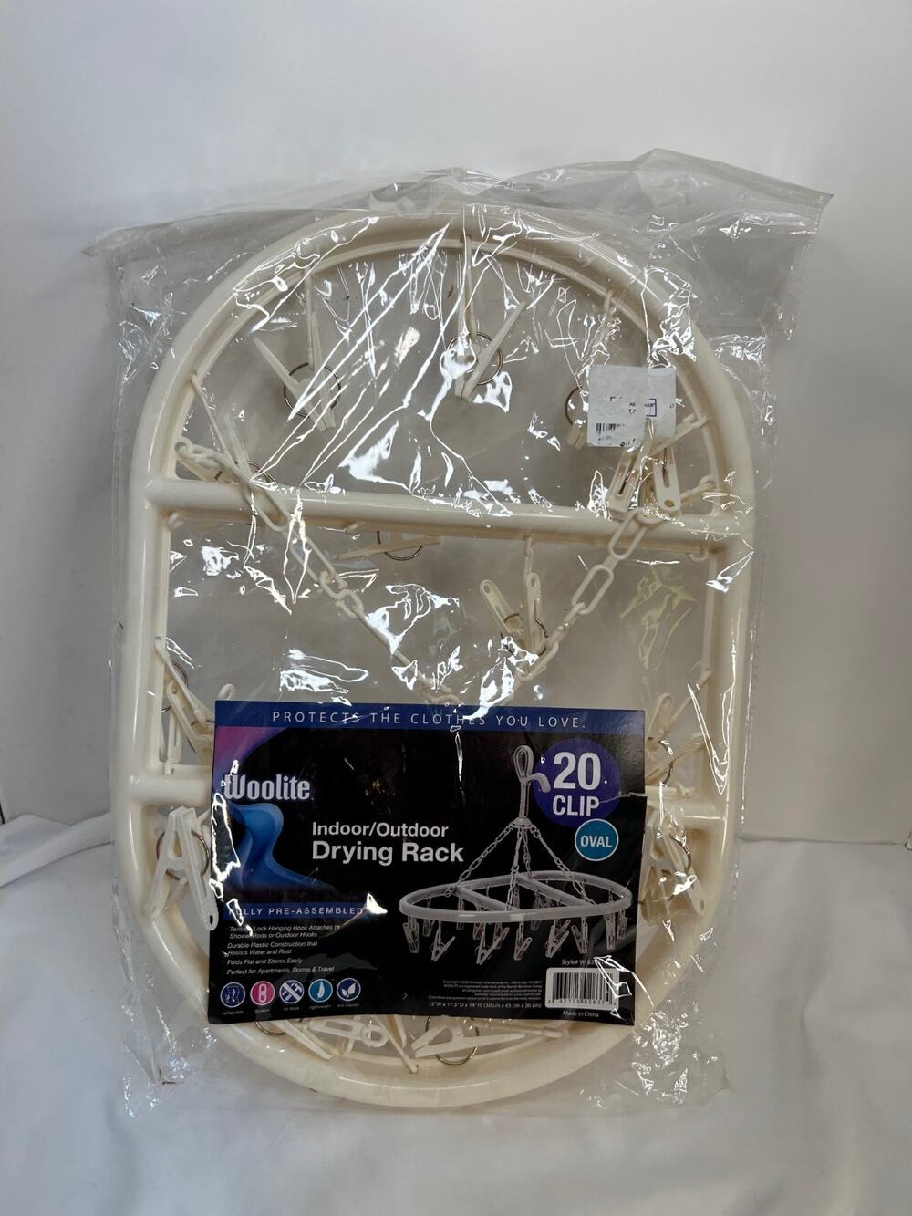 Woolite Hanging Drying Rack w/20 Clips, Collapsible Plastic NIP!